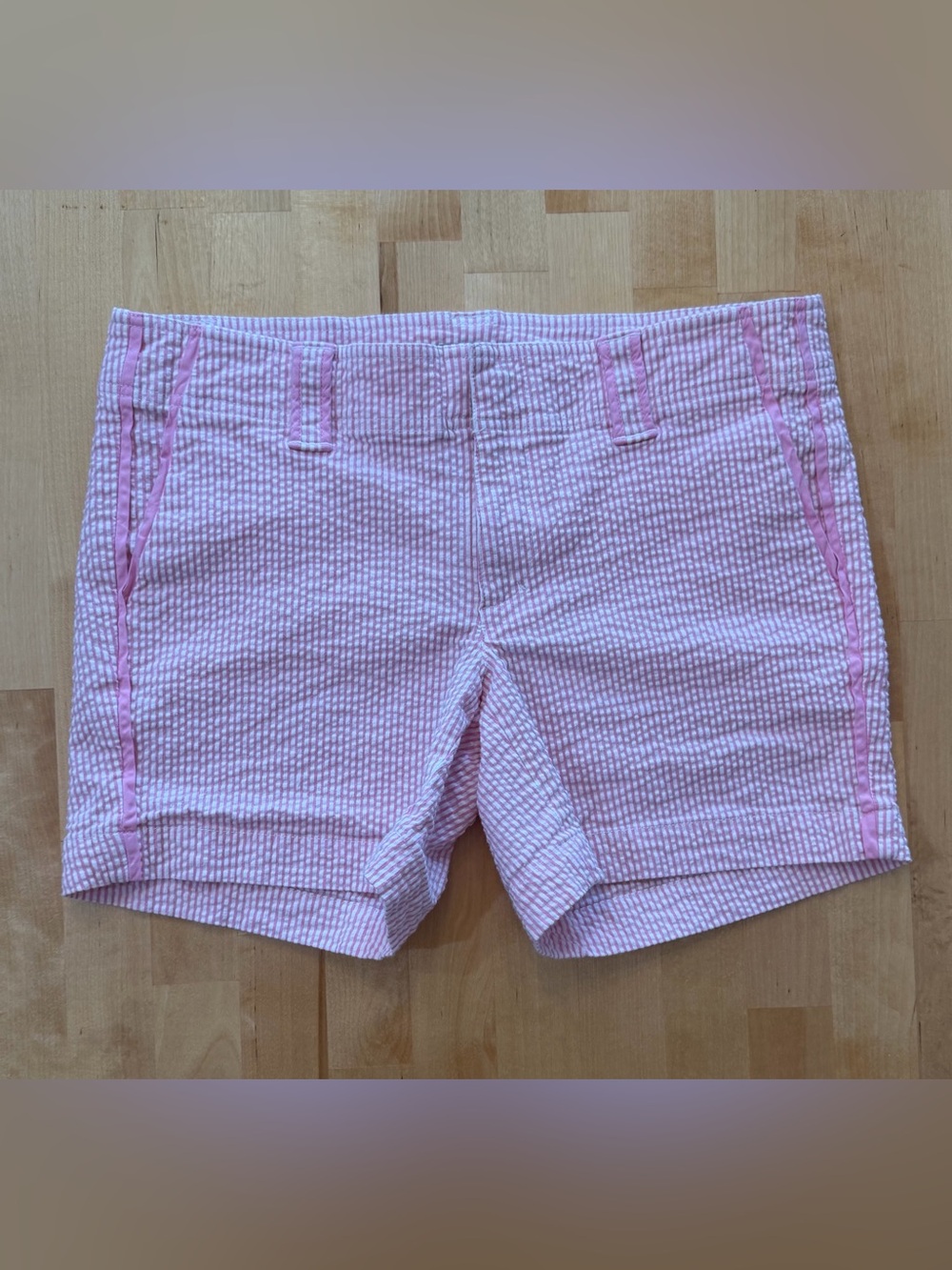 Lilly Pulitzer Palm Beach Fit Pink And White Seersucker Shorts